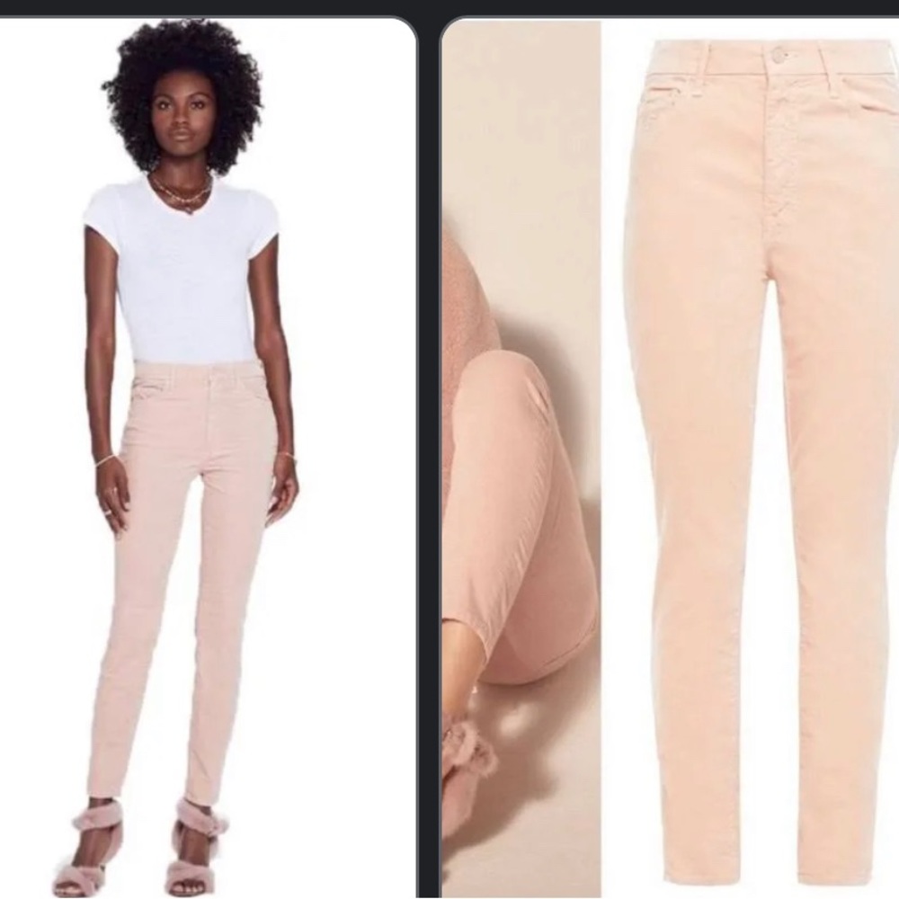 Mother The Looker Highwaisted velvet jeans in Petal Pink